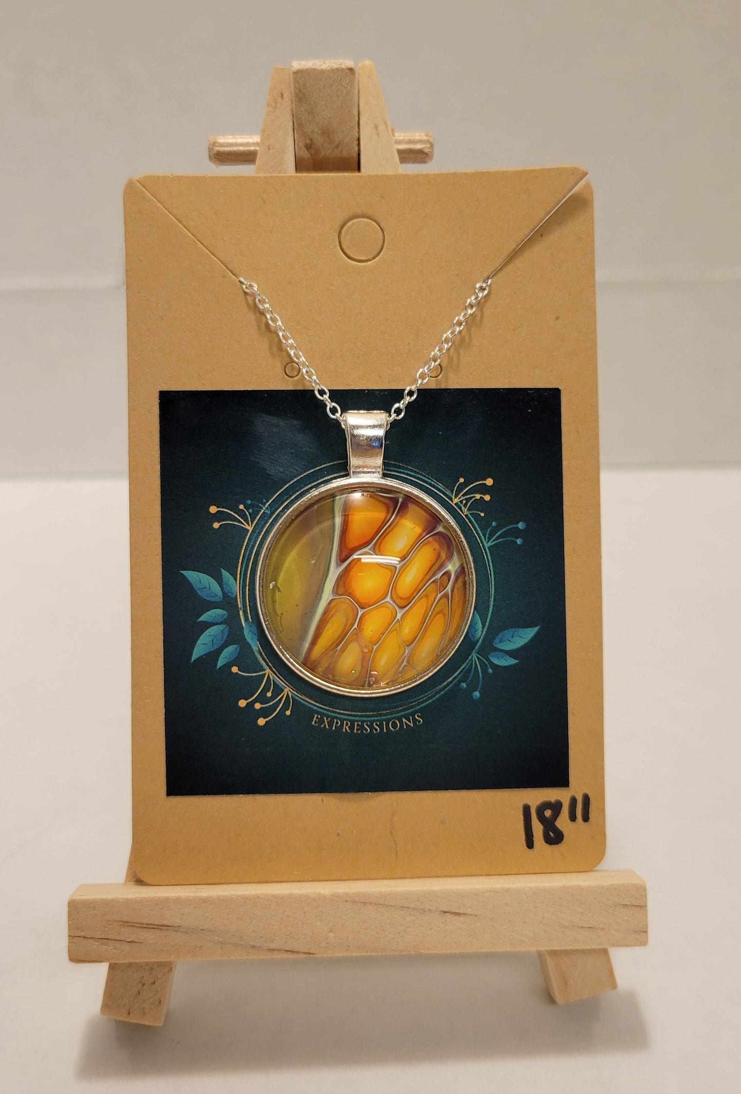 Handmade Fluid Art Pendant with 18 inch silver plated necklace chain
