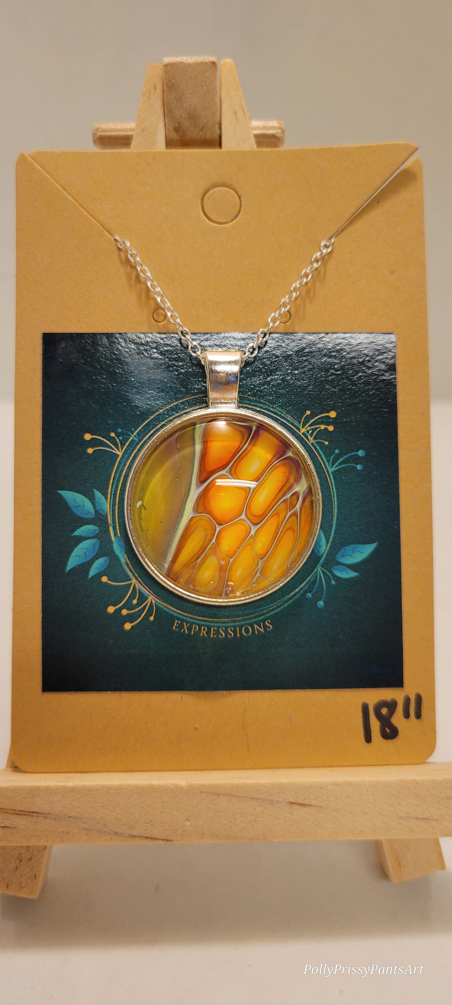 Handmade Fluid Art Pendant with 18 inch silver plated necklace chain