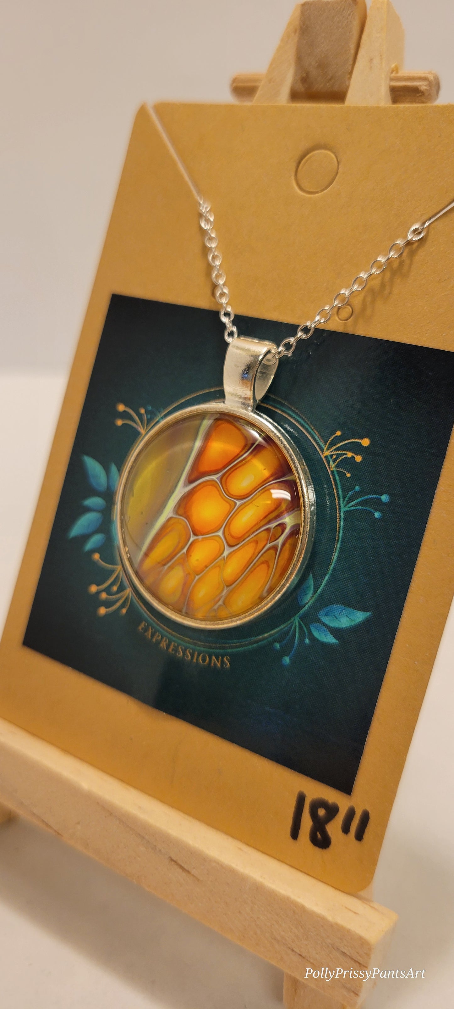 Handmade Fluid Art Pendant with 18 inch silver plated necklace chain