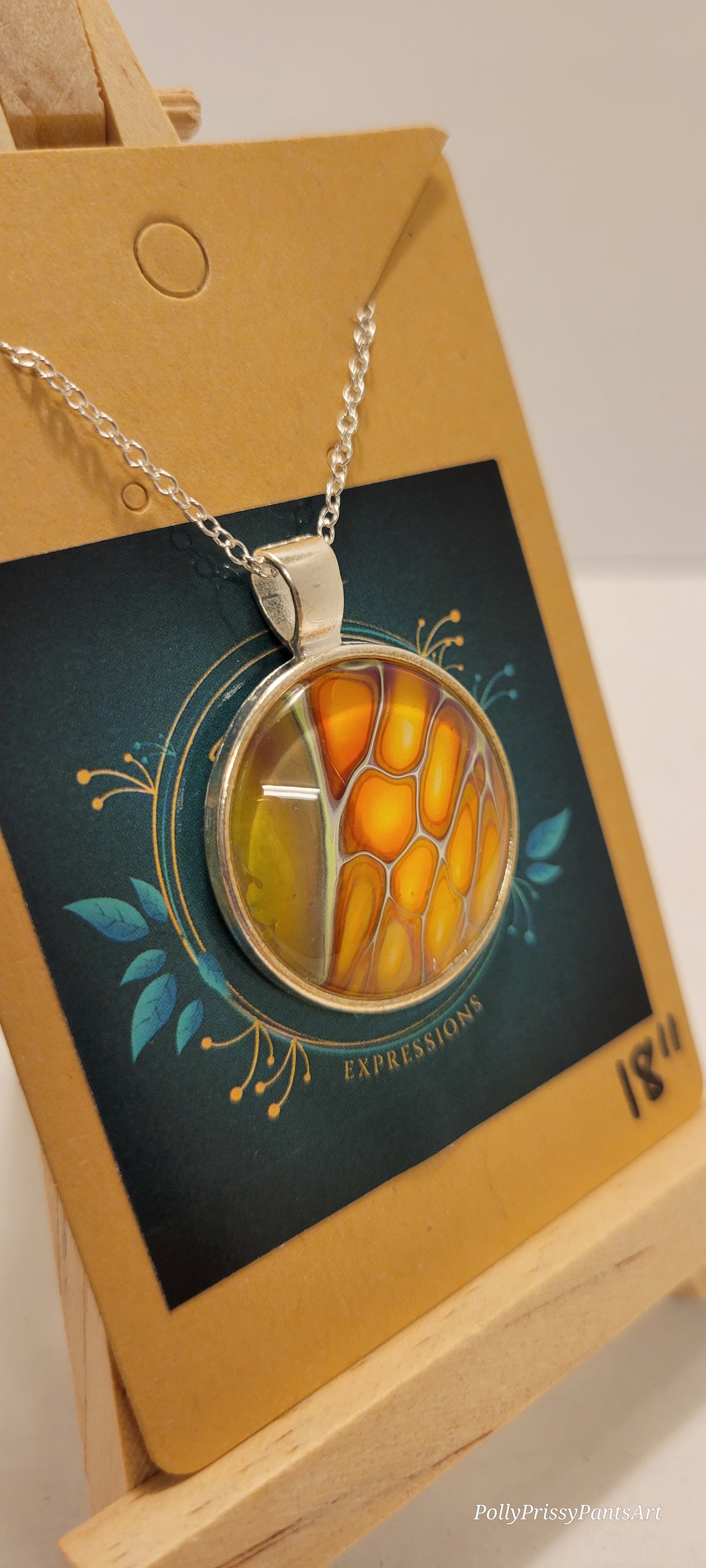 Handmade Fluid Art Pendant with 18 inch silver plated necklace chain