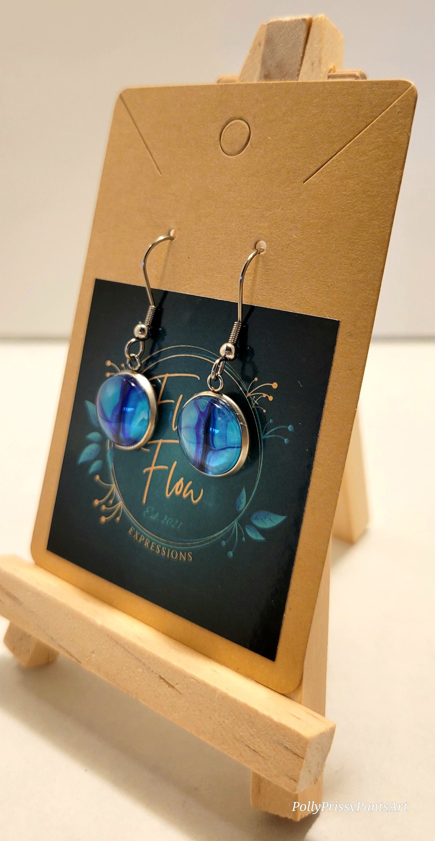 Handmade Fluid Art Silver Stainless Steel Hook Earrings