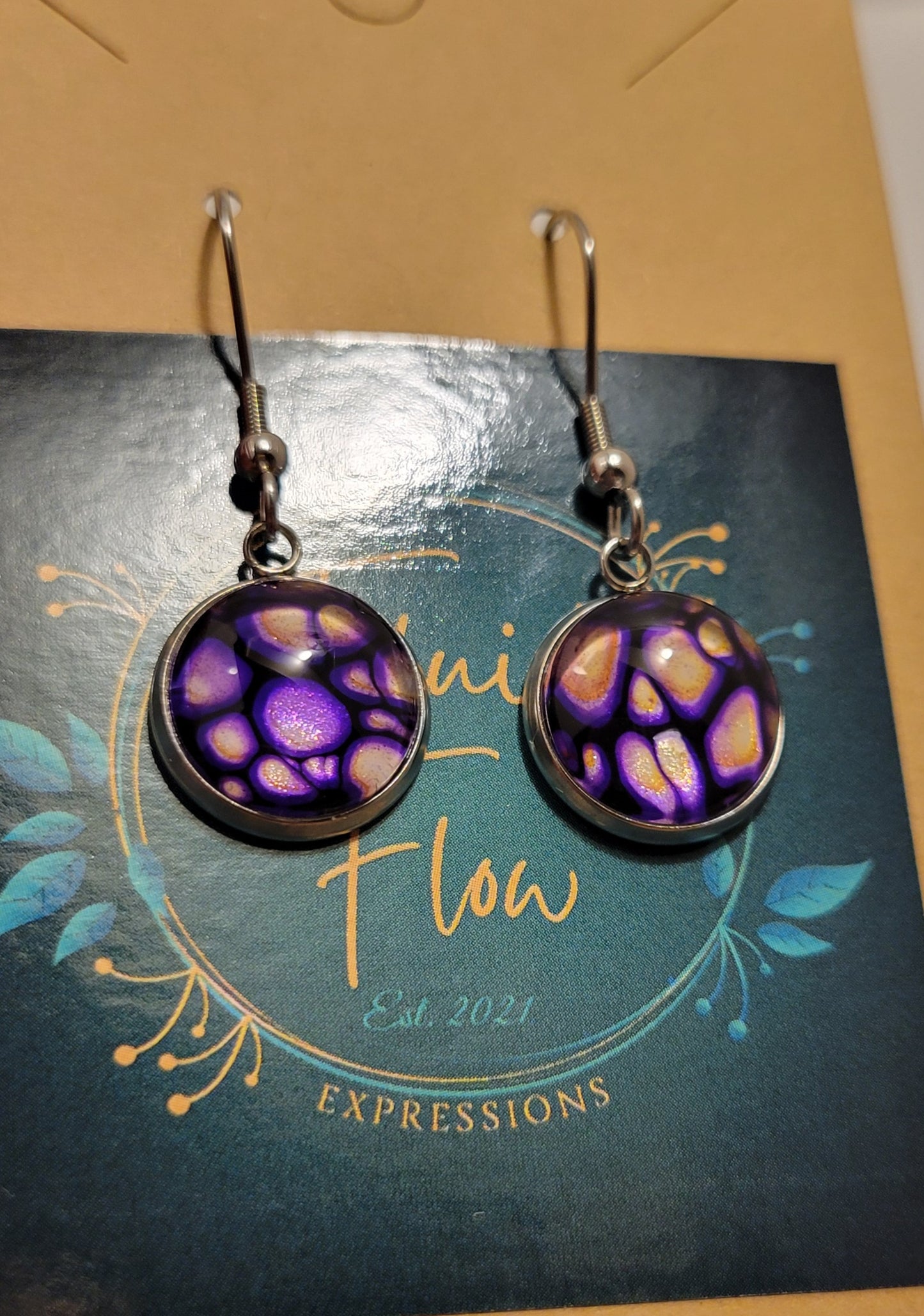 Handmade, Silver Stainless Steel Hook Earrings with metallics