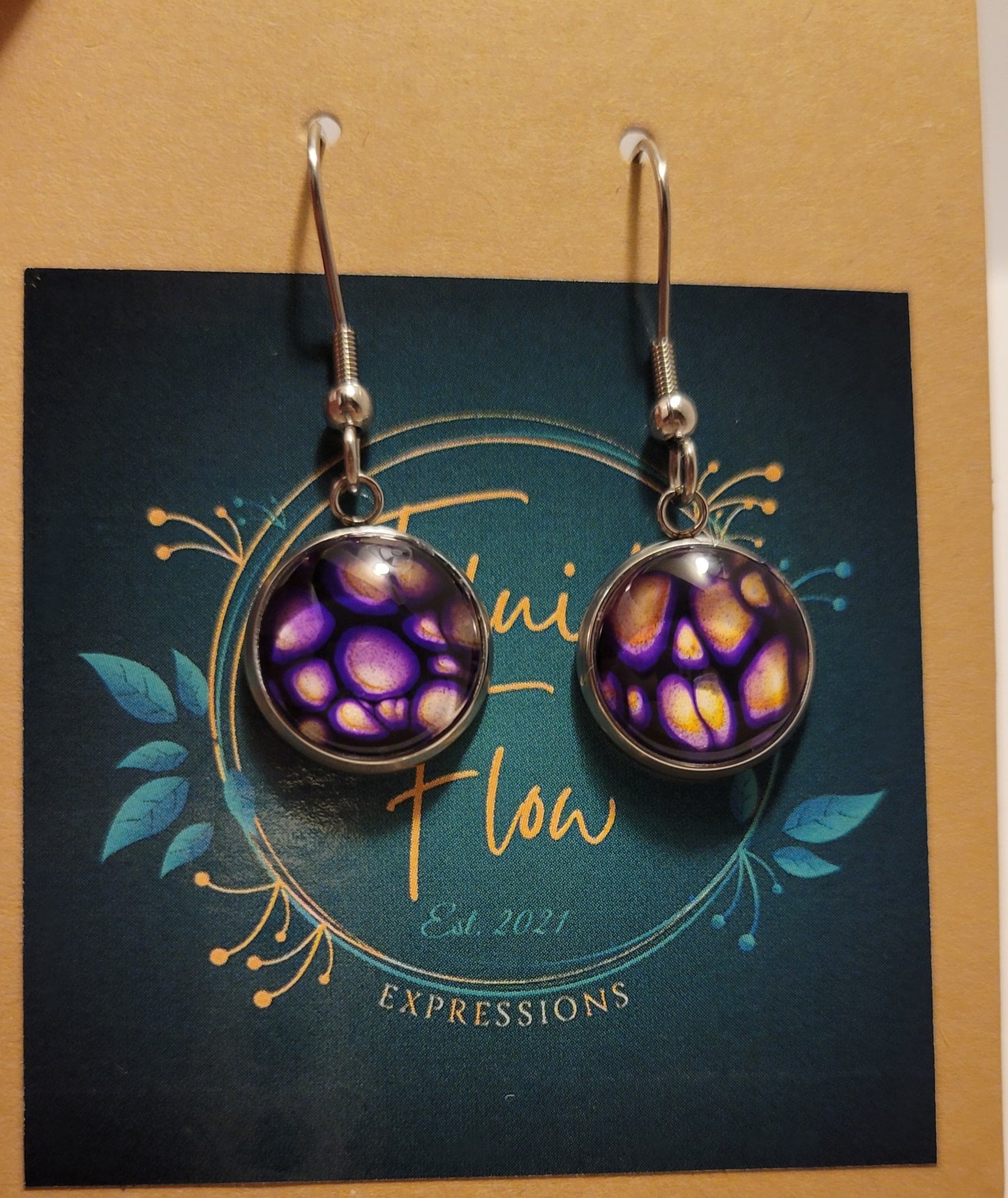 Handmade, Silver Stainless Steel Hook Earrings with metallics