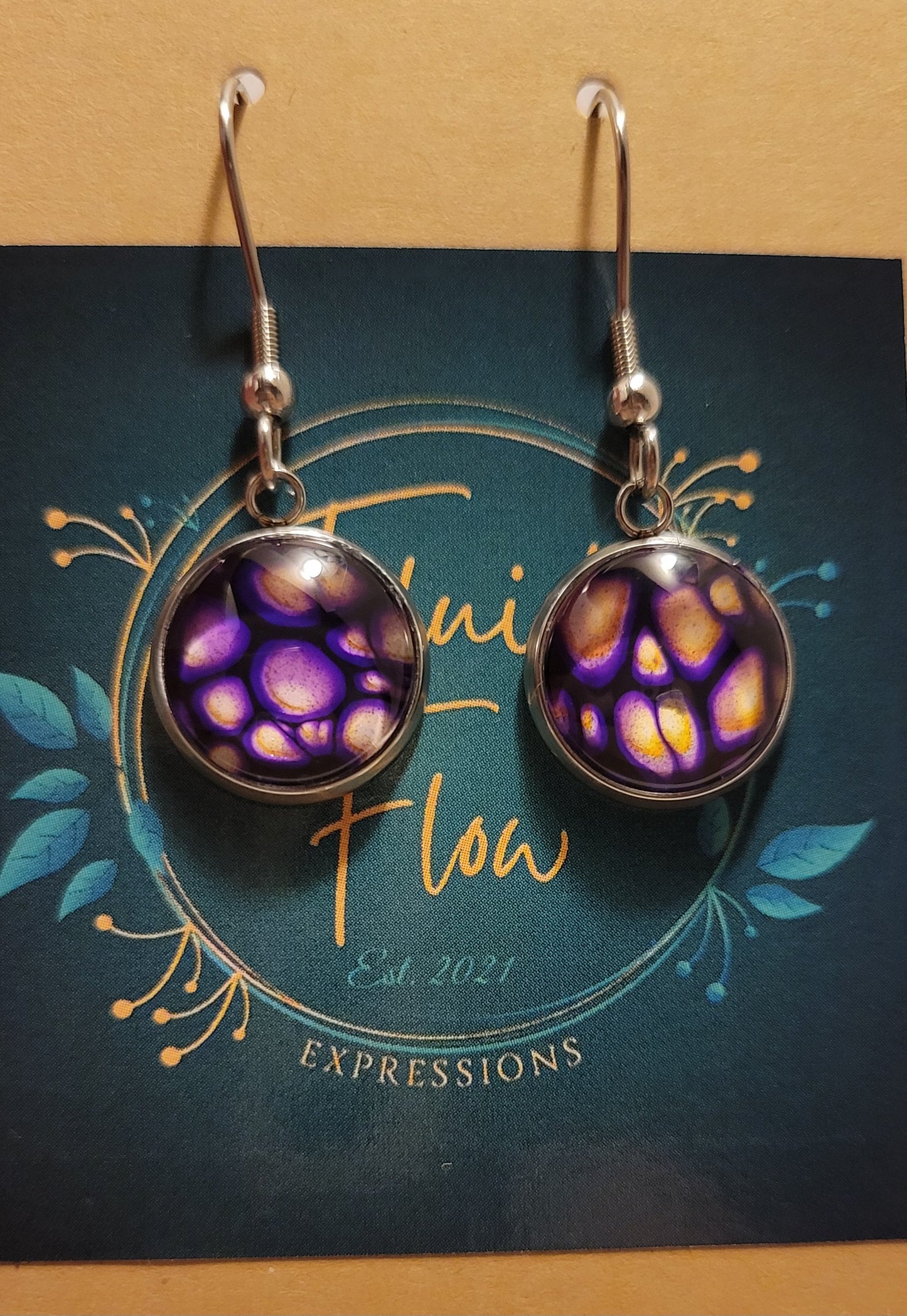 Handmade, Silver Stainless Steel Hook Earrings with metallics