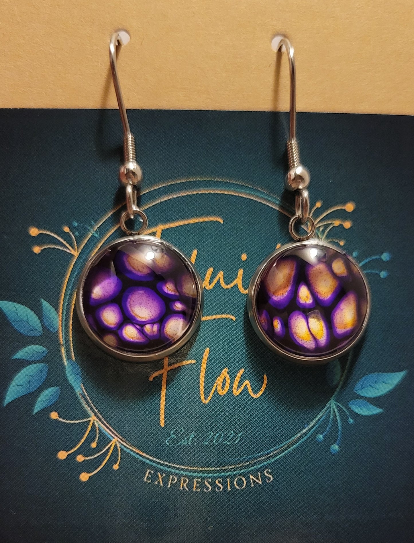 Handmade, Silver Stainless Steel Hook Earrings with metallics