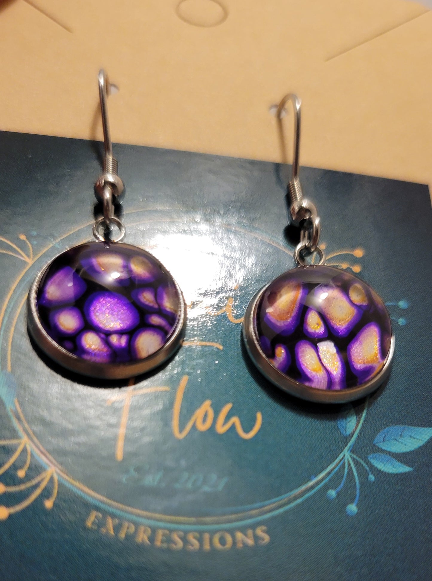 Handmade, Silver Stainless Steel Hook Earrings with metallics