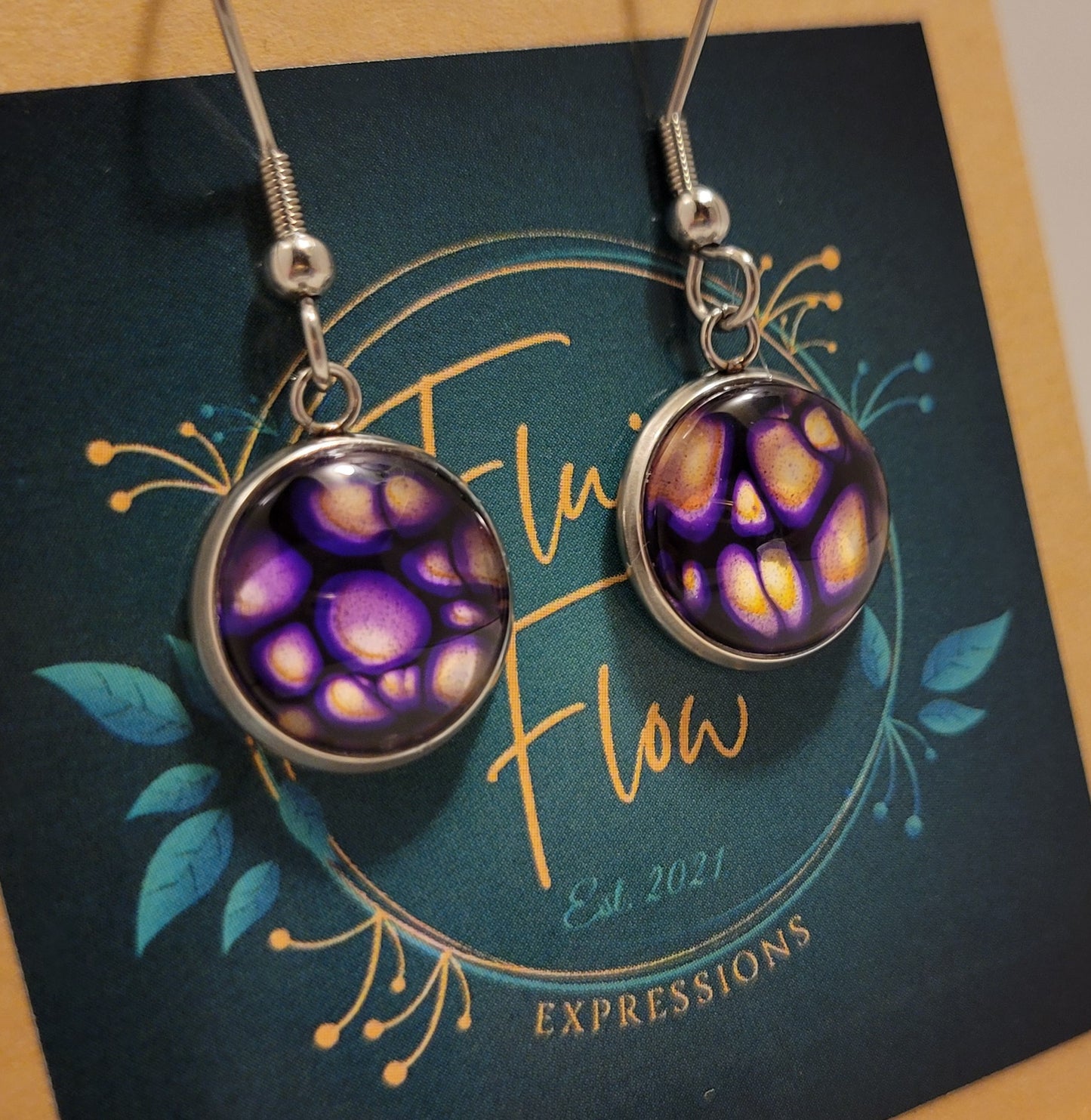 Handmade, Silver Stainless Steel Hook Earrings with metallics