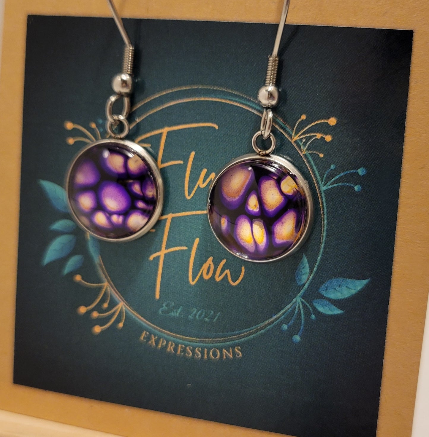 Handmade, Silver Stainless Steel Hook Earrings with metallics