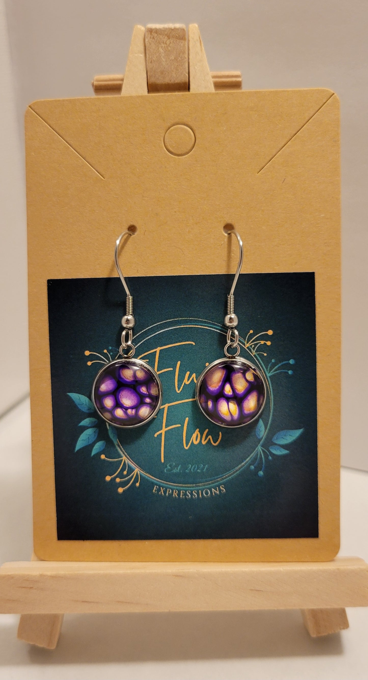Handmade, Silver Stainless Steel Hook Earrings with metallics