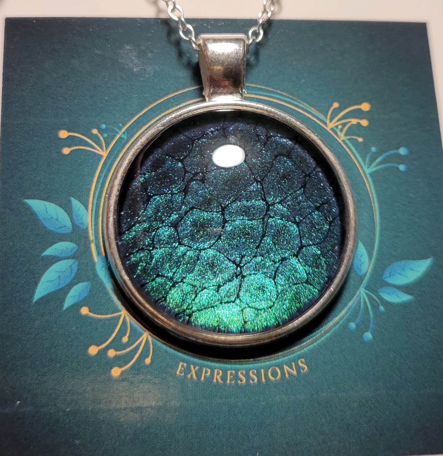 Handmade Fluid Art Colorshifting Pendant with 18 inch silver plated necklace chain