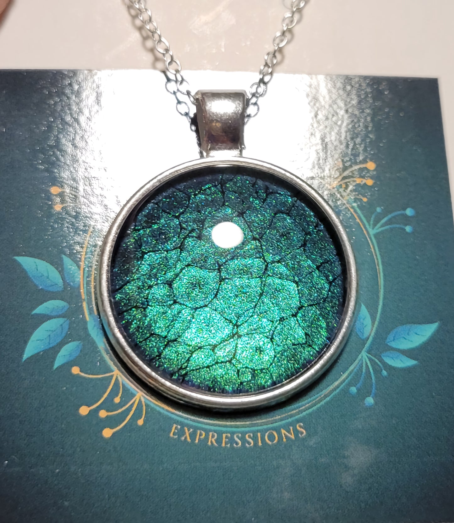 Handmade Fluid Art Colorshifting Pendant with 18 inch silver plated necklace chain