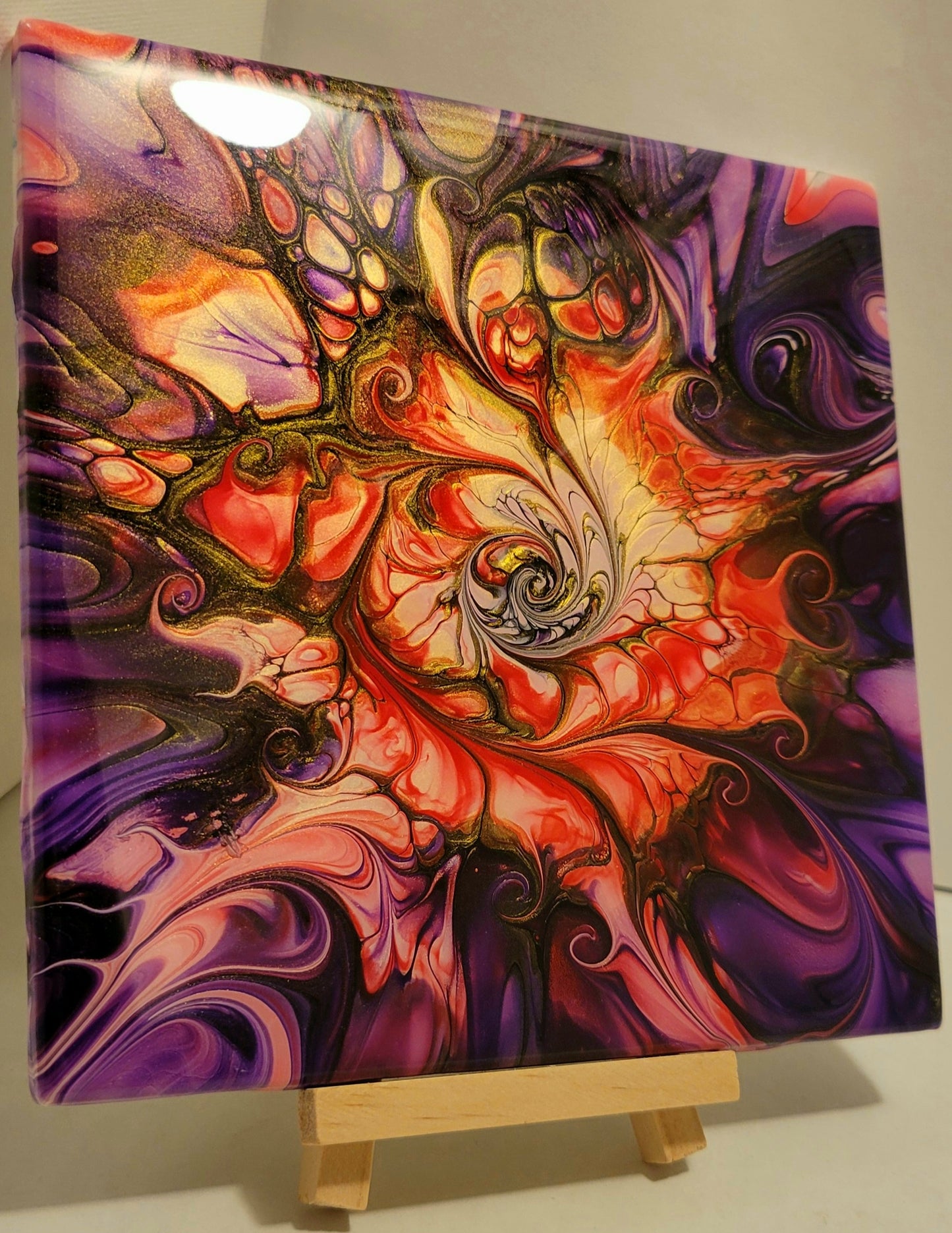 Fluid art on a 6 inch tile/Coaster with Cork Bottom