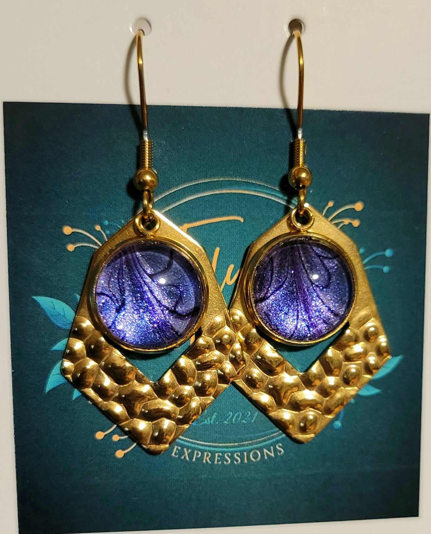 Handmade Colorshifting Gold Decorative Hook Earrings