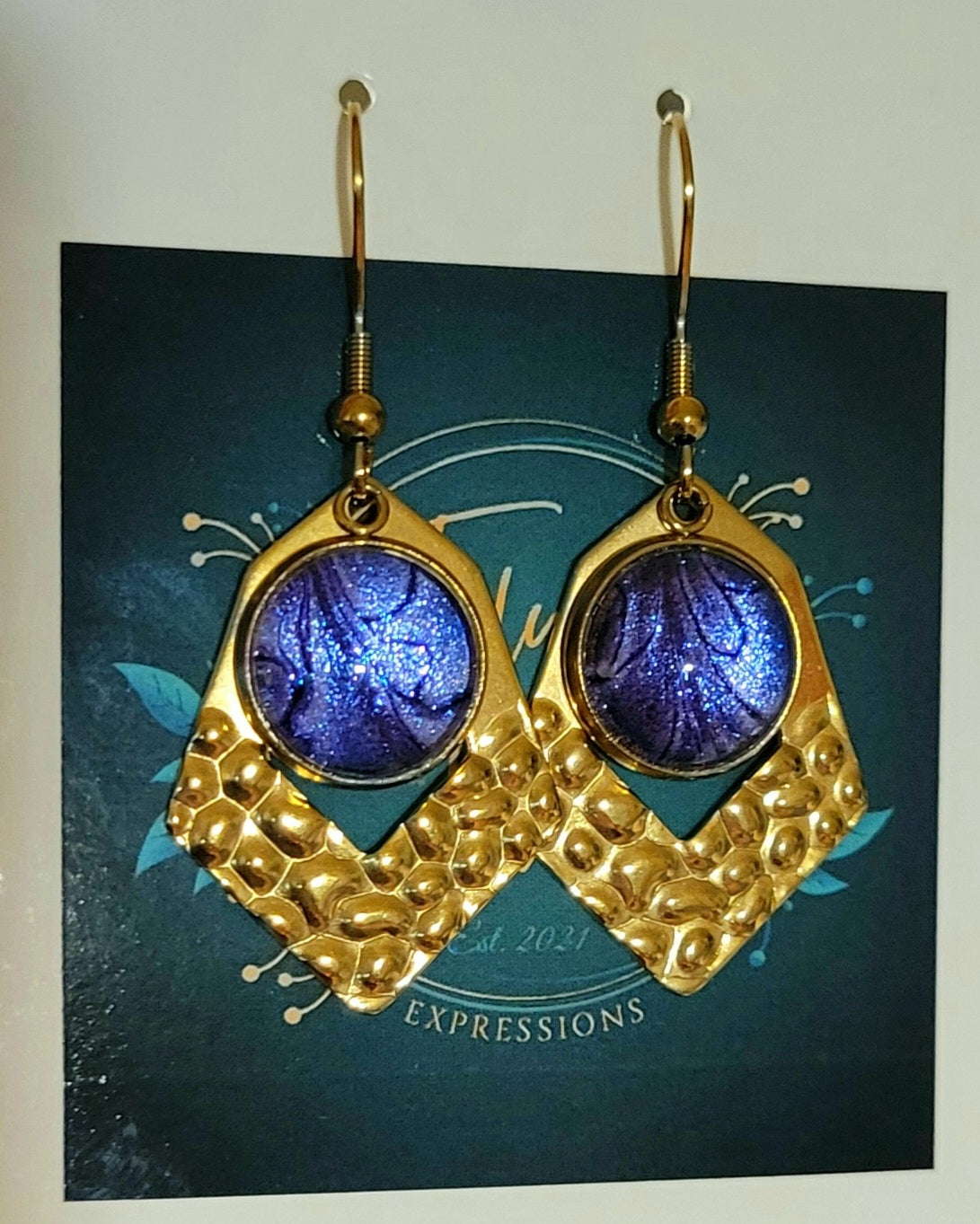 Handmade Colorshifting Gold Decorative Hook Earrings