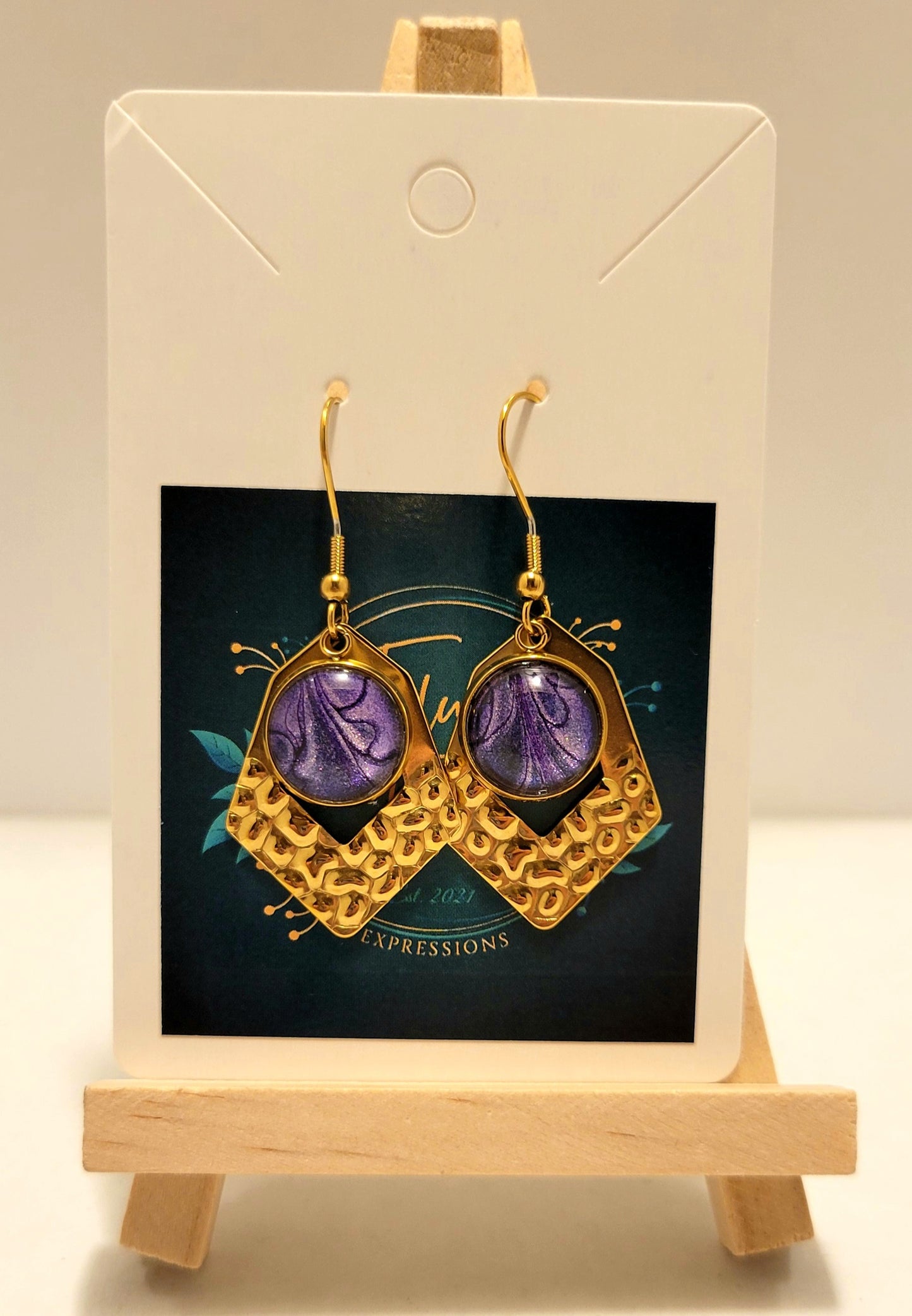 Handmade Colorshifting Gold Decorative Hook Earrings