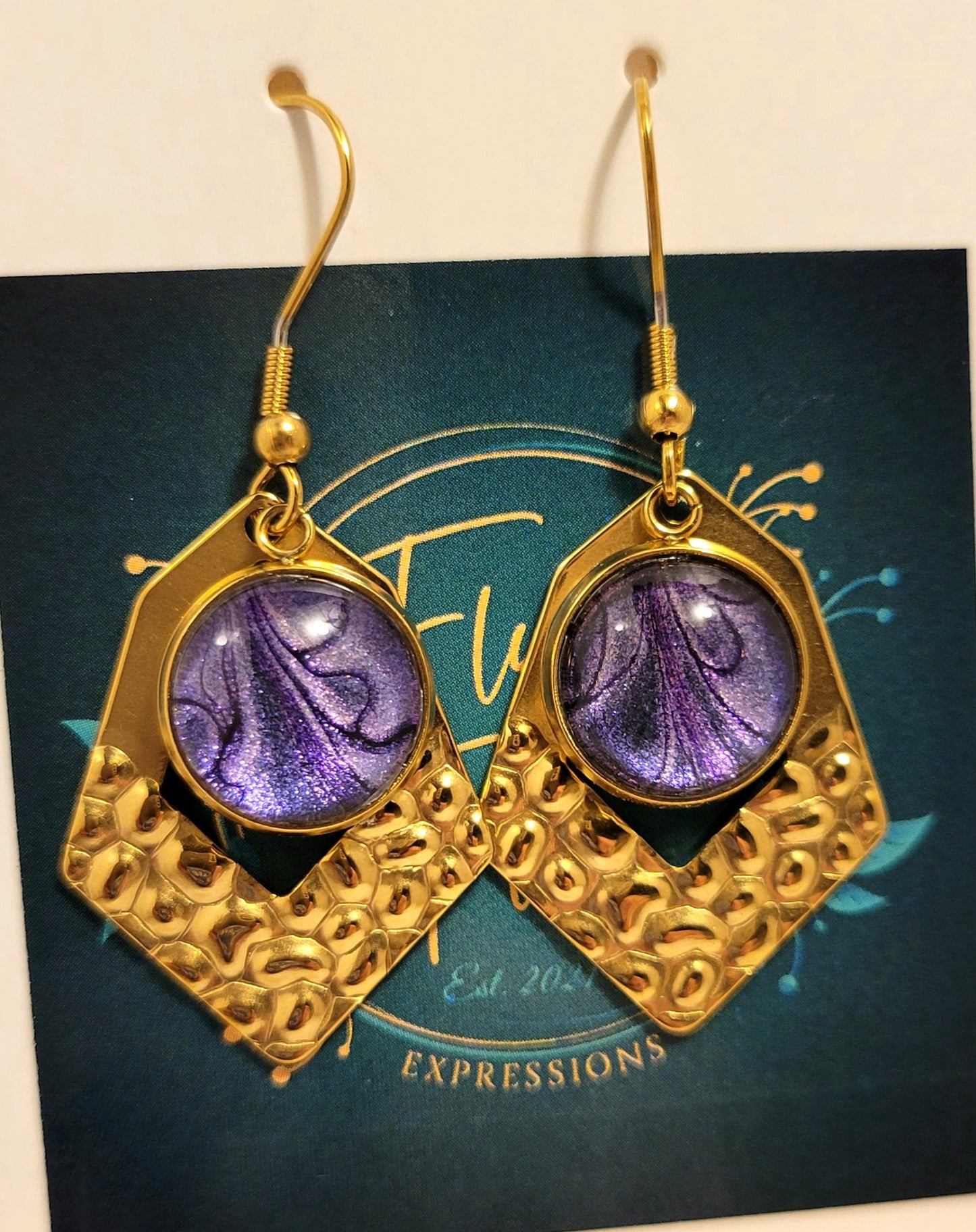 Handmade Colorshifting Gold Decorative Hook Earrings