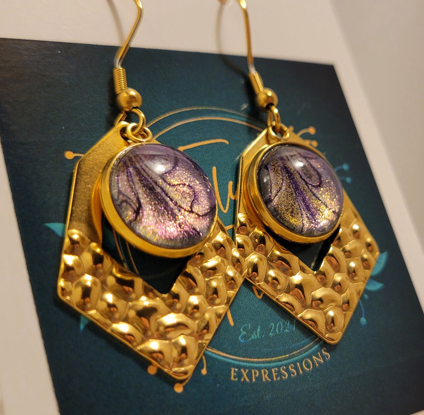 Handmade Colorshifting Gold Decorative Hook Earrings