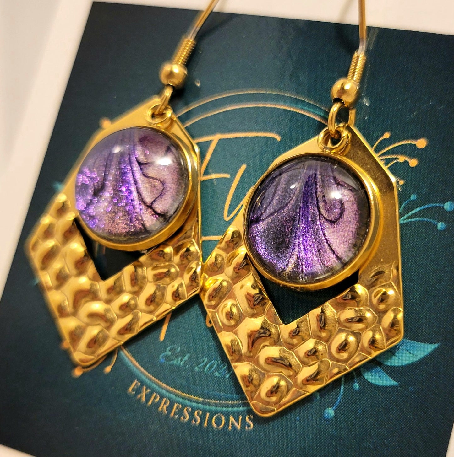 Handmade Colorshifting Gold Decorative Hook Earrings