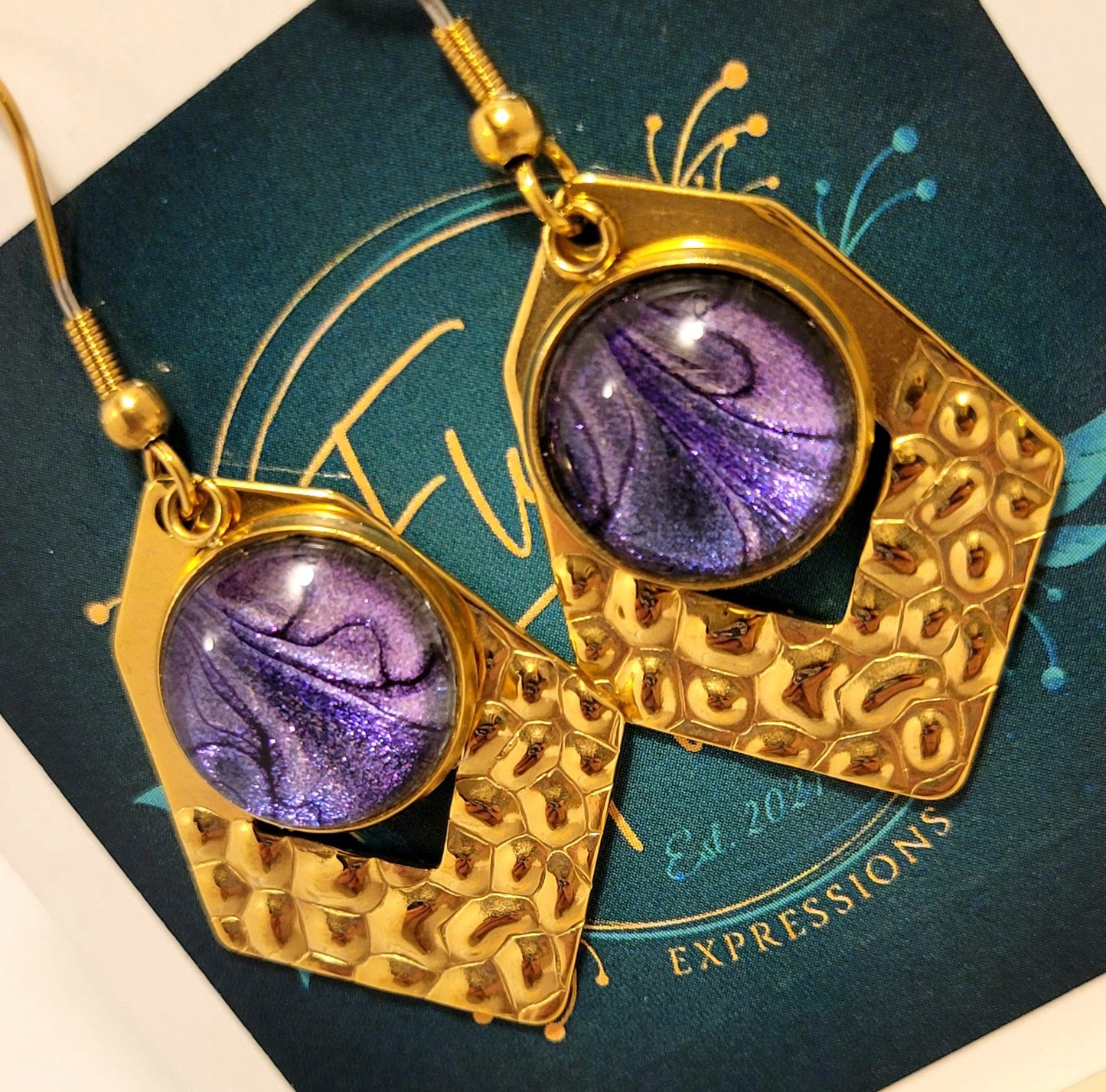 Handmade Colorshifting Gold Decorative Hook Earrings