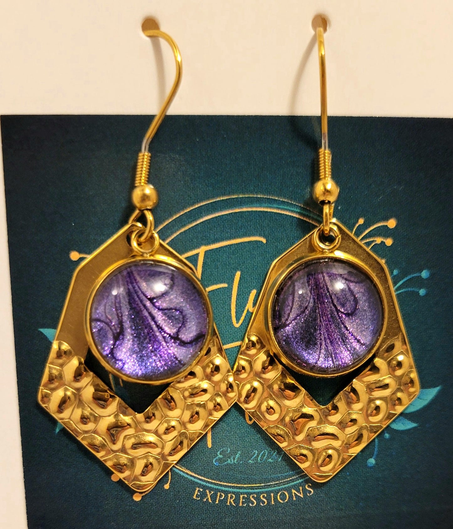 Handmade Colorshifting Gold Decorative Hook Earrings
