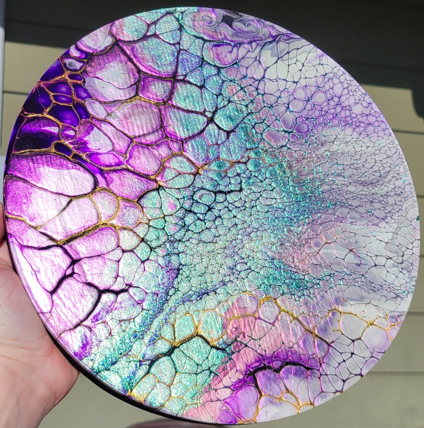 Original Fluid Art Painting with Shimmering Metallic shifting pigments.