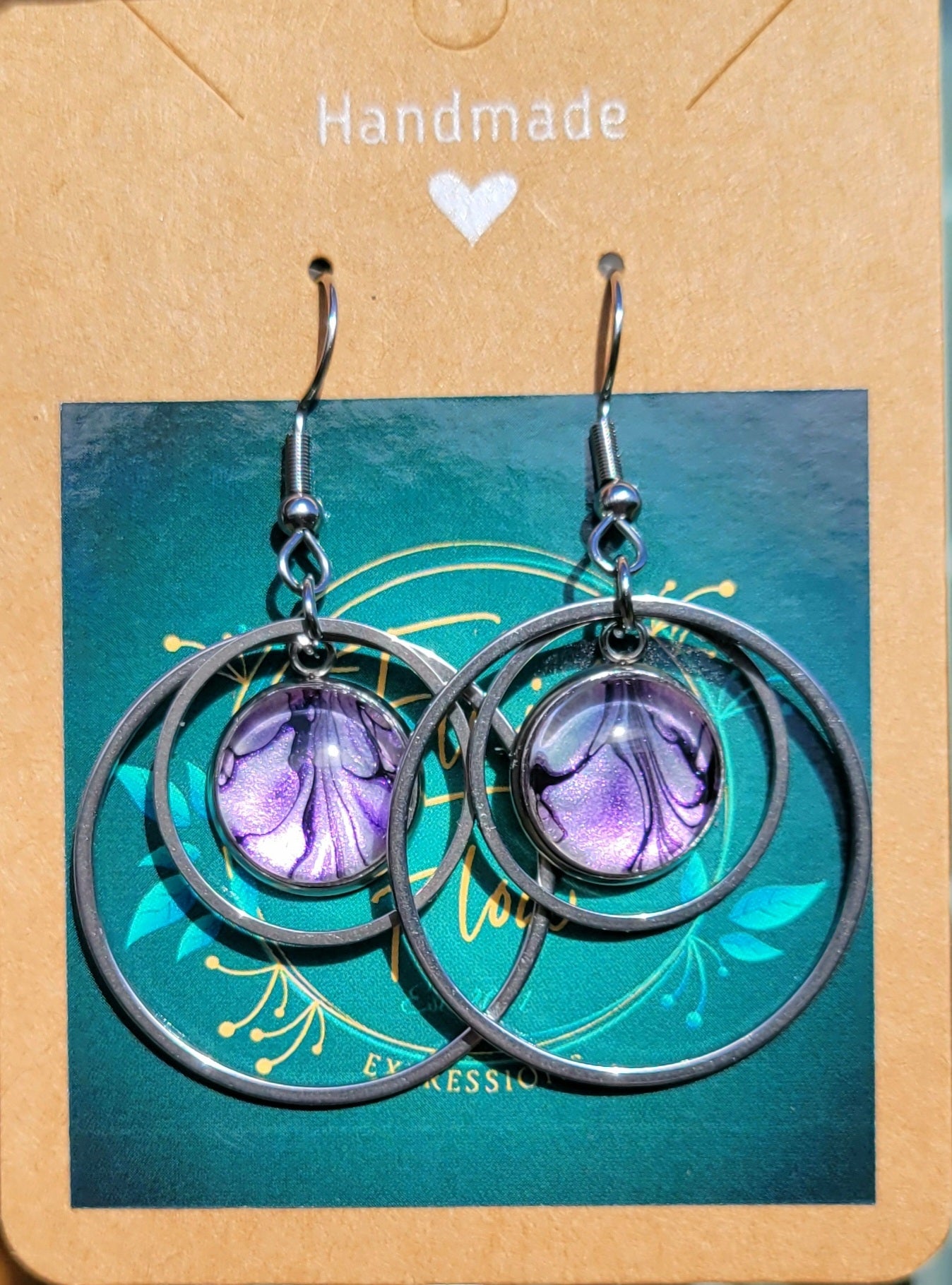Handmade Fluid Art Colorshifting Round Decorative Hook Earrings