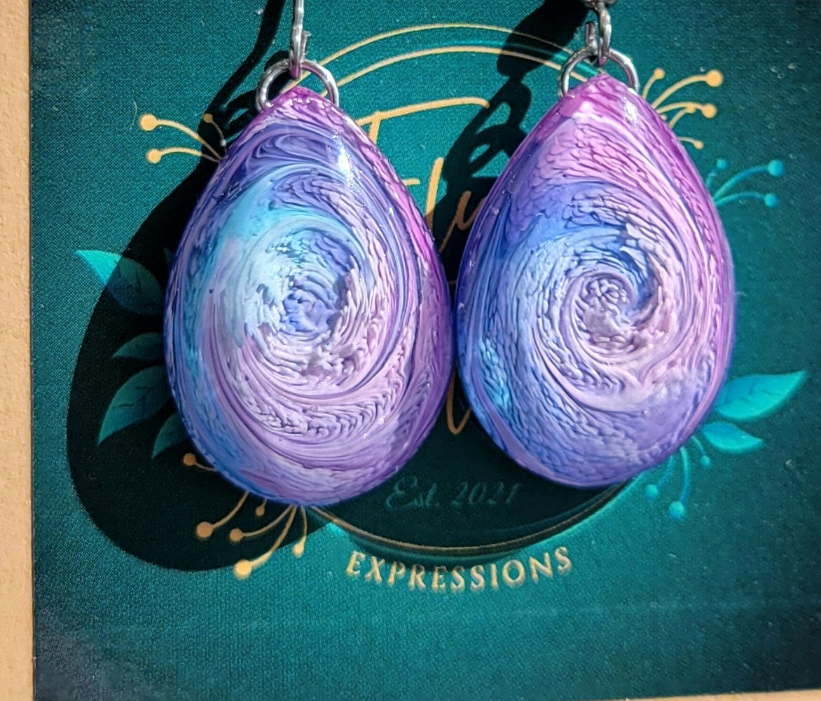 Handmade Resin Art Teardrop Stainless Steel Hook Earrings