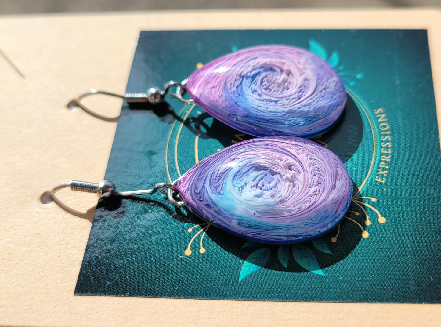 Handmade Resin Art Teardrop Stainless Steel Hook Earrings