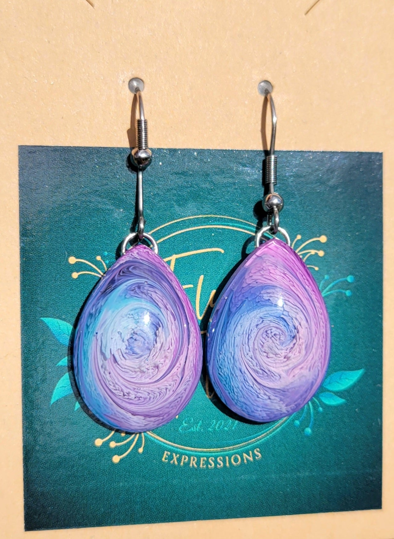 Handmade Resin Art Teardrop Stainless Steel Hook Earrings