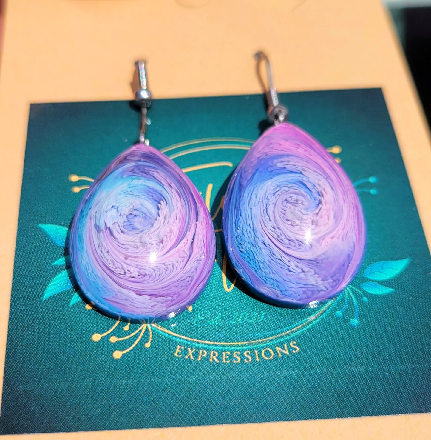 Handmade Resin Art Teardrop Stainless Steel Hook Earrings