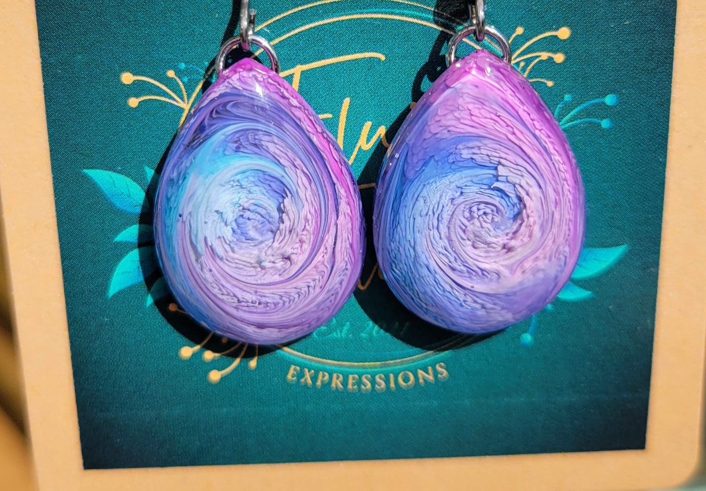 Handmade Resin Art Teardrop Stainless Steel Hook Earrings