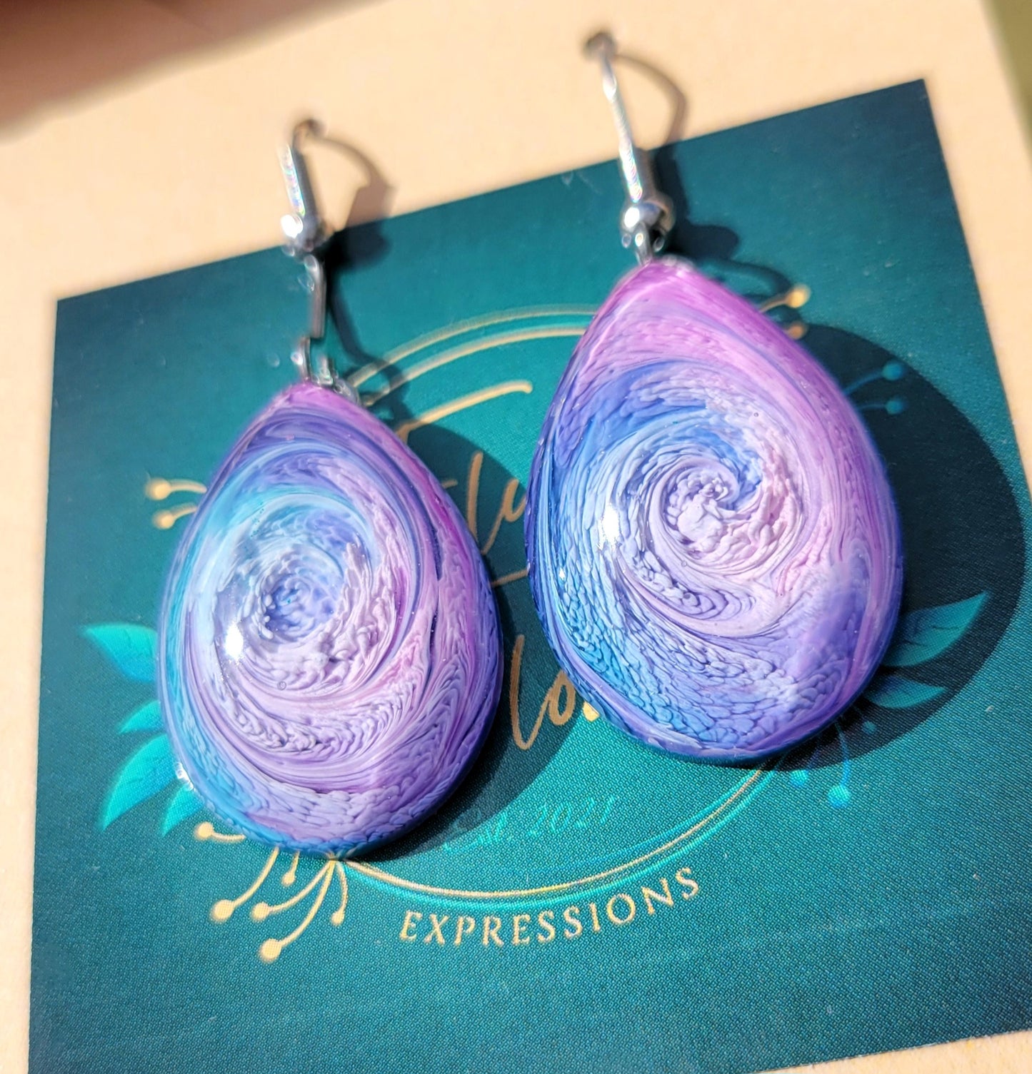 Handmade Resin Art Teardrop Stainless Steel Hook Earrings