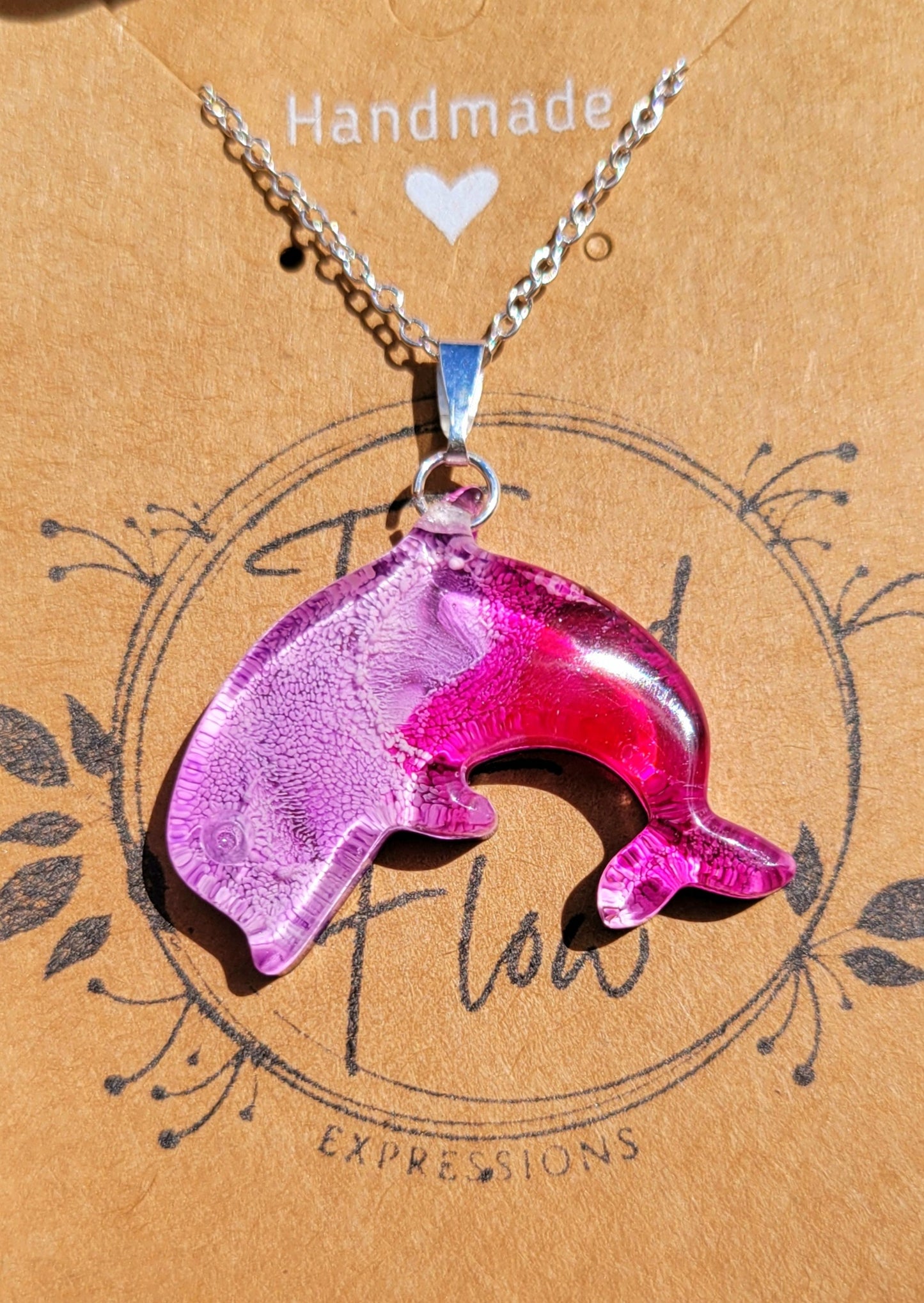 Handmade Resin Art Dolphin Pendant with Silver Plated Necklace