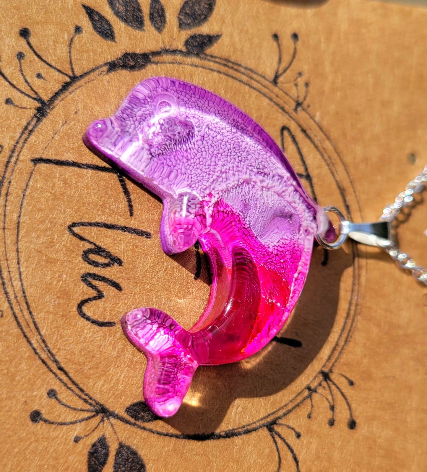 Handmade Resin Art Dolphin Pendant with Silver Plated Necklace