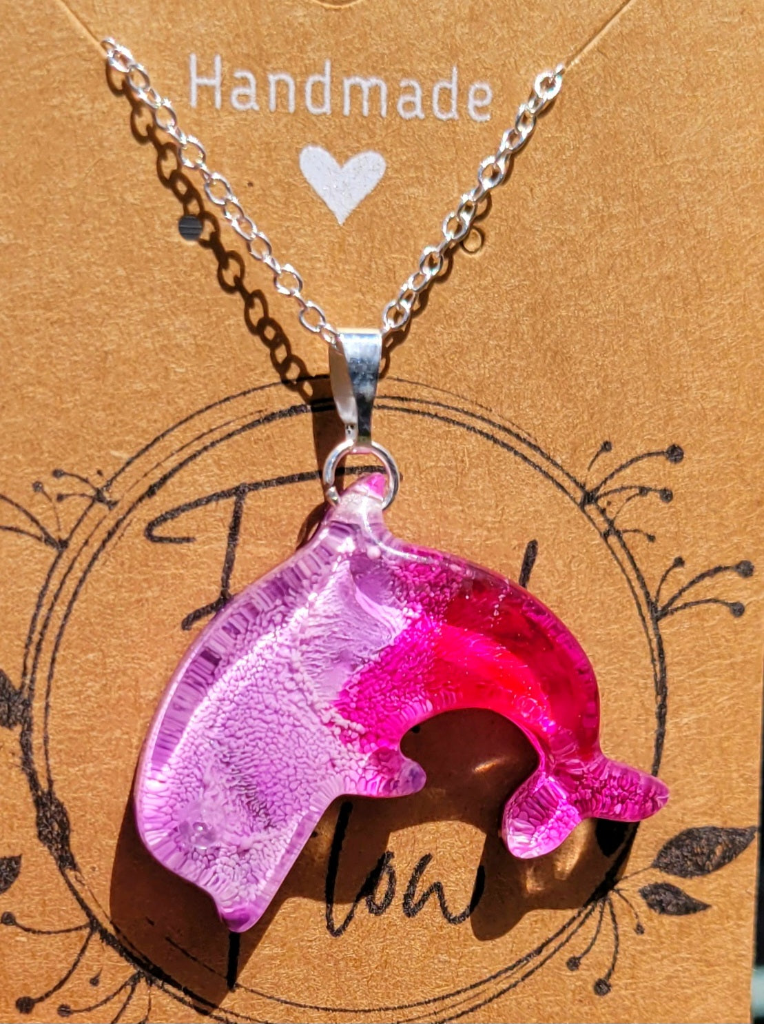 Handmade Resin Art Dolphin Pendant with Silver Plated Necklace