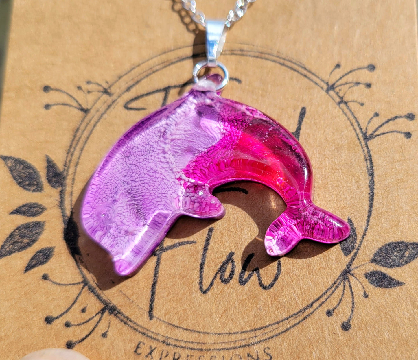 Handmade Resin Art Dolphin Pendant with Silver Plated Necklace