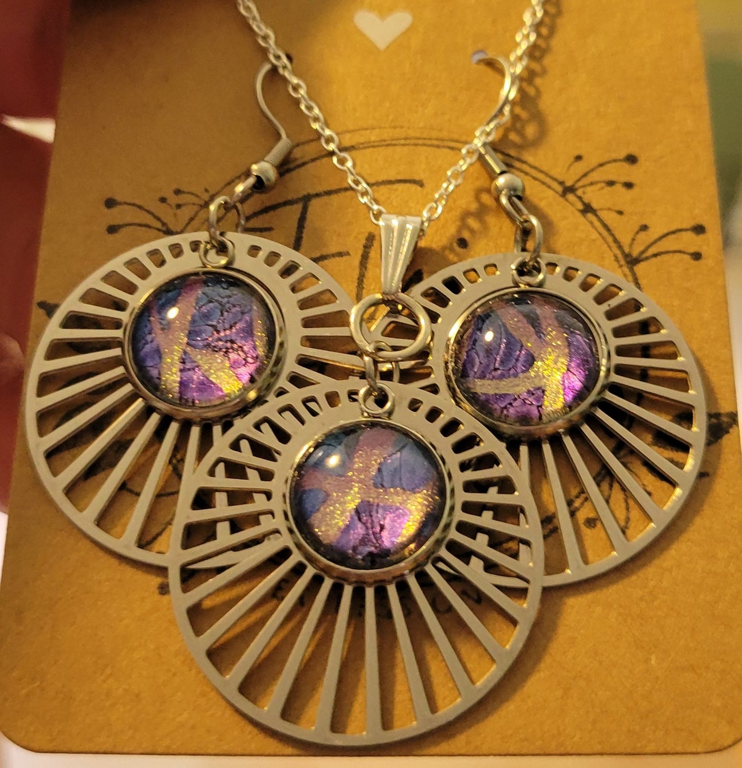 Handmade Fluid Art Earring and Necklace Set