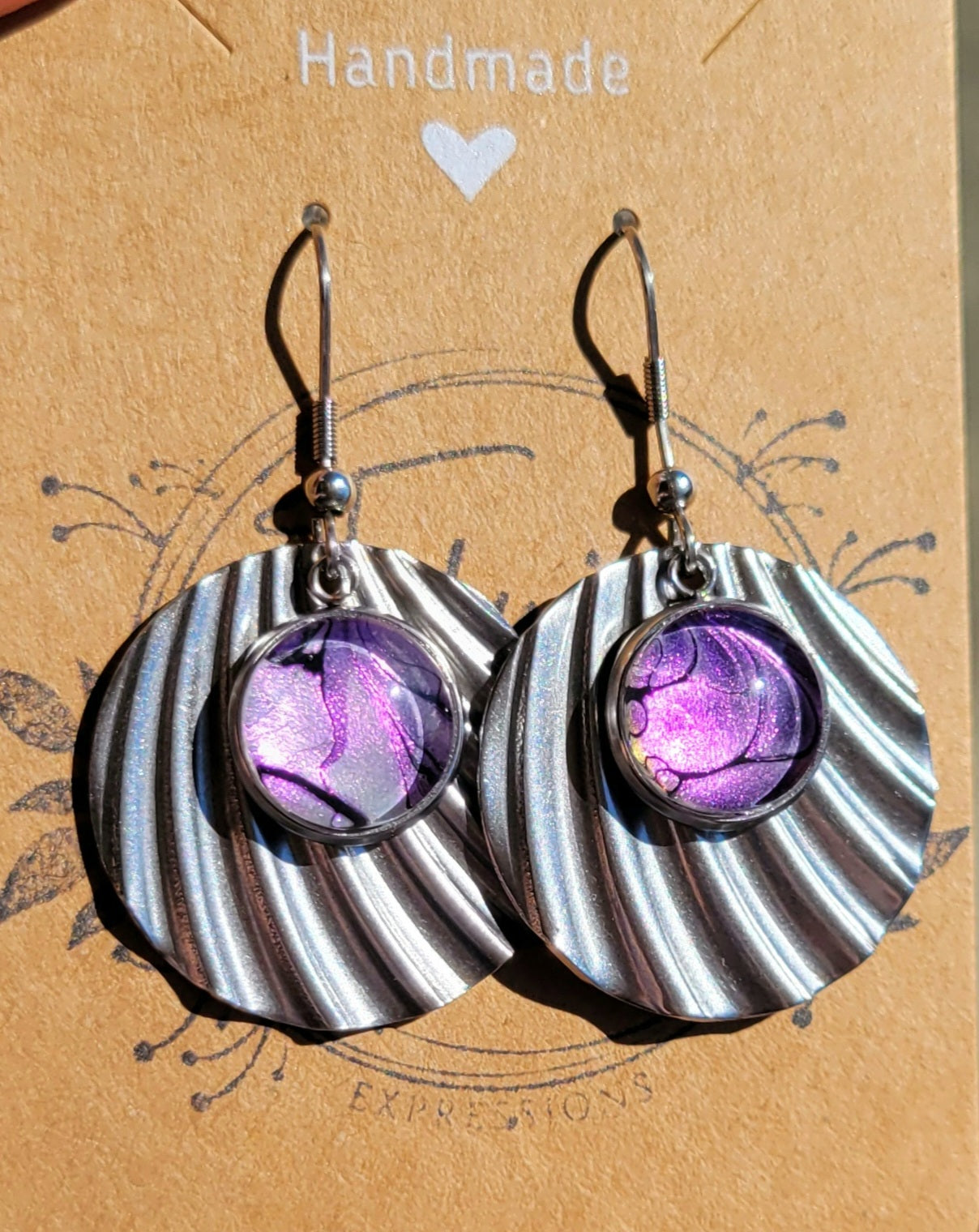 Handmade Colorshifting Silver Decorative Hook Earrings