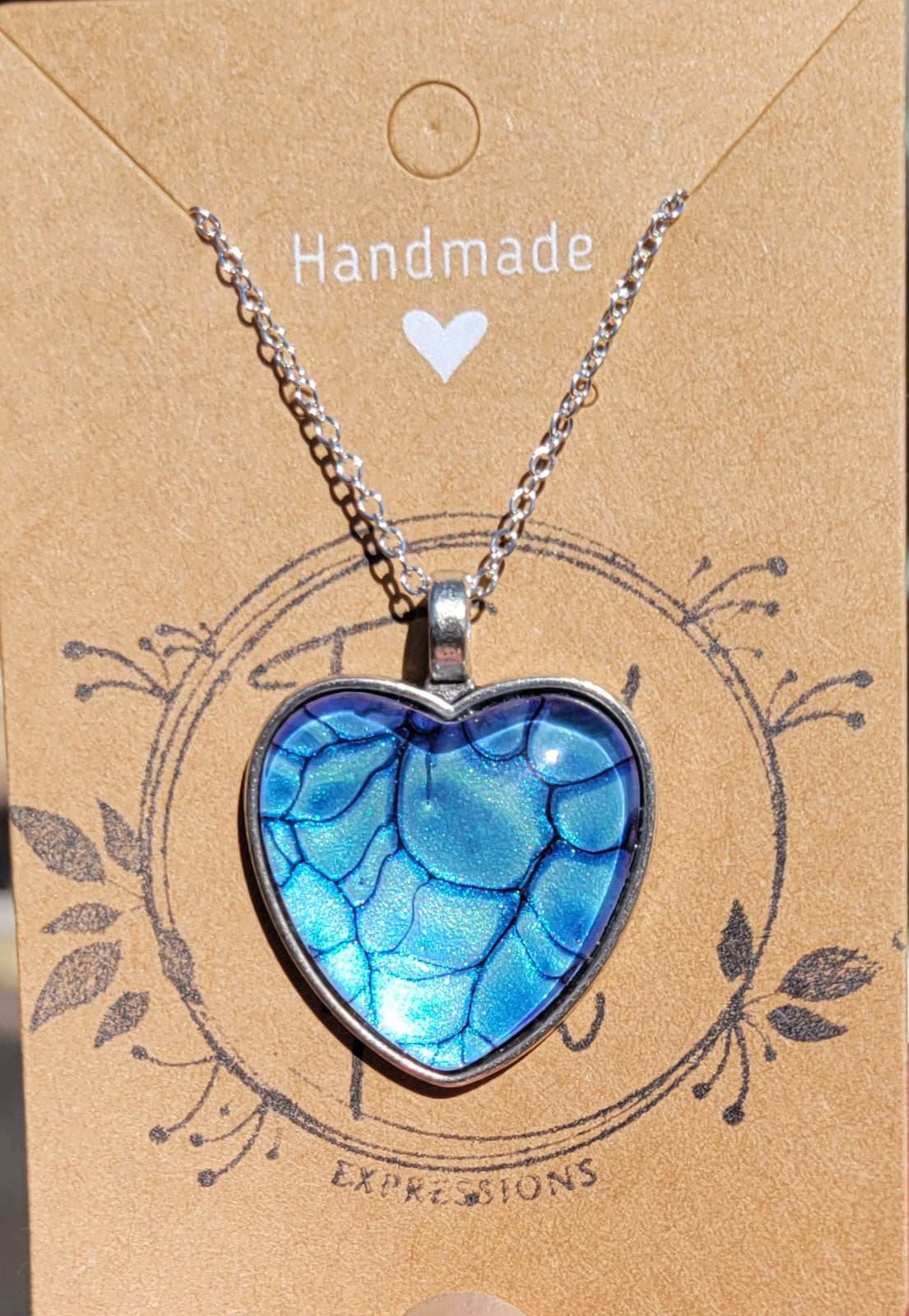 Handmade Fluid Art Colorshifting Heart Pendant with Silver Plated Necklace