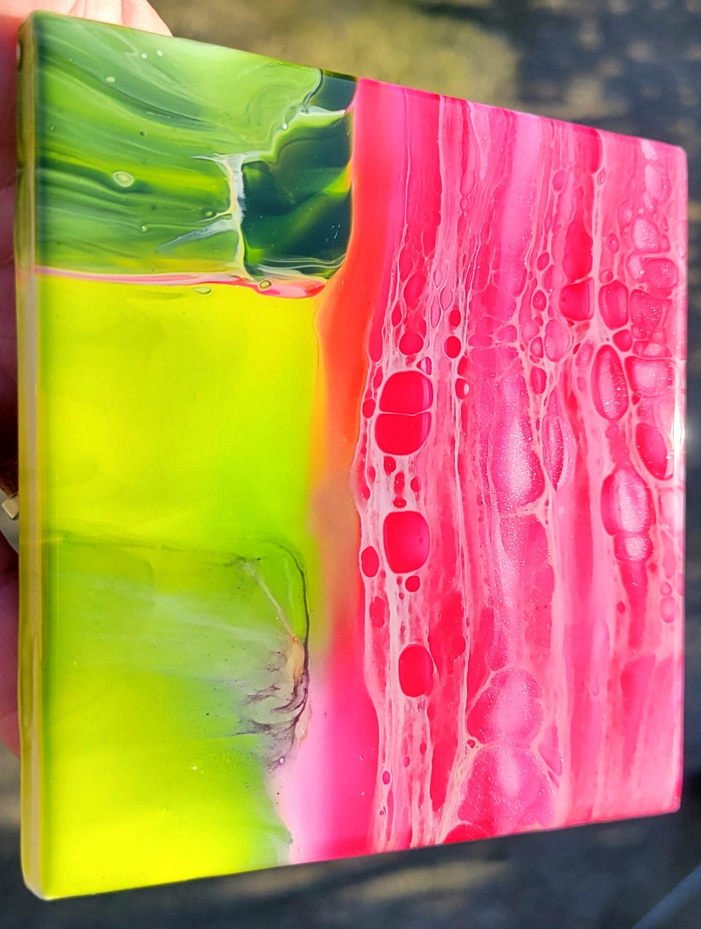 Fluid Art on a 4.25 inch Tile/Coaster with Cork Bottom