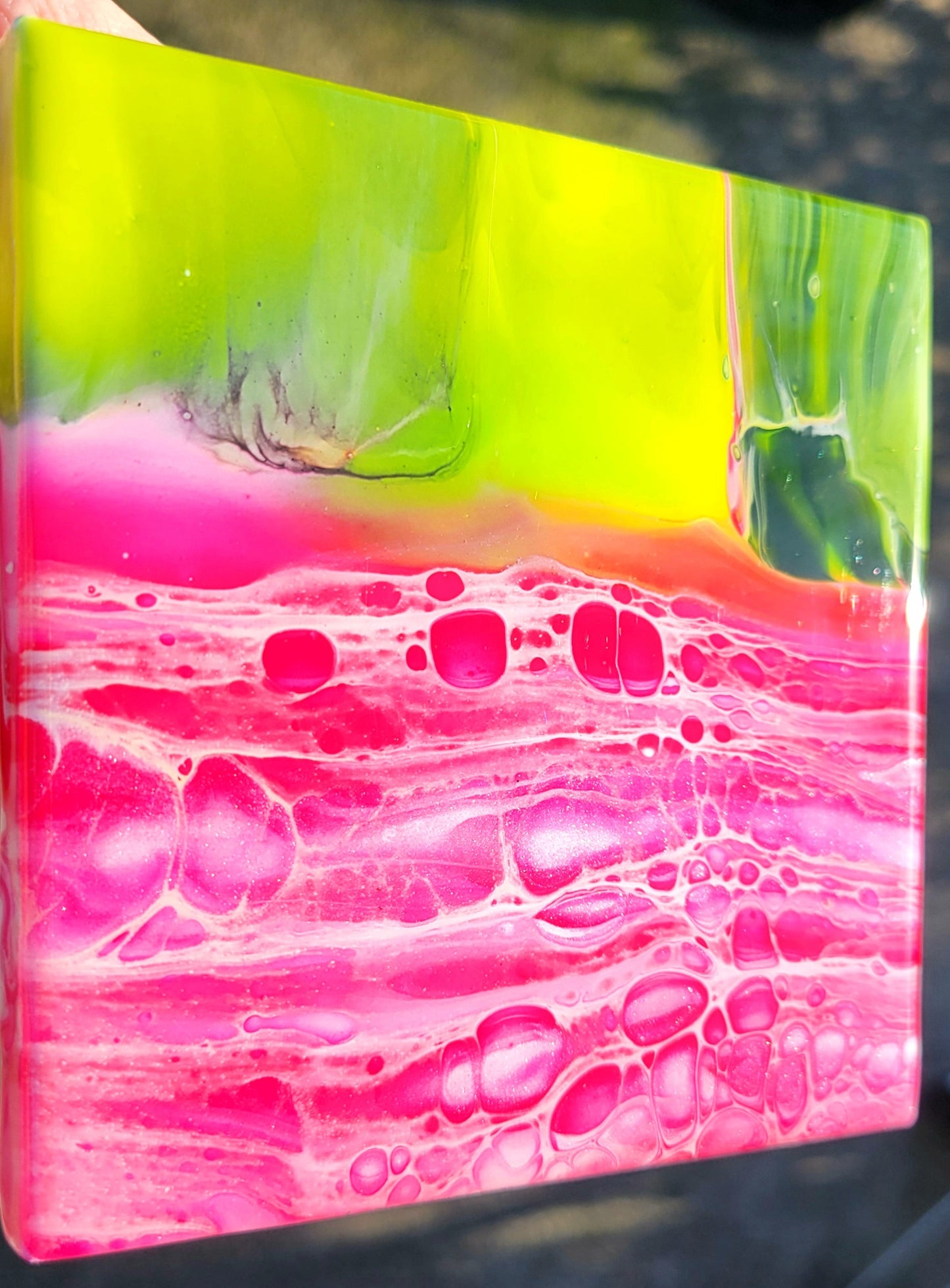 Fluid Art on a 4.25 inch Tile/Coaster with Cork Bottom