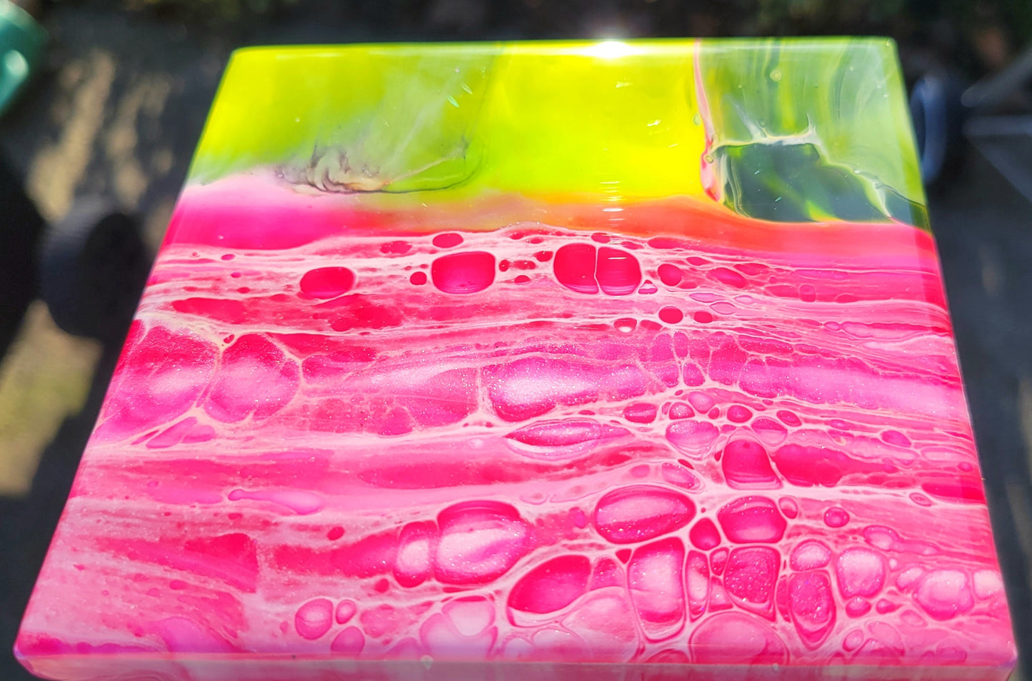 Fluid Art on a 4.25 inch Tile/Coaster with Cork Bottom