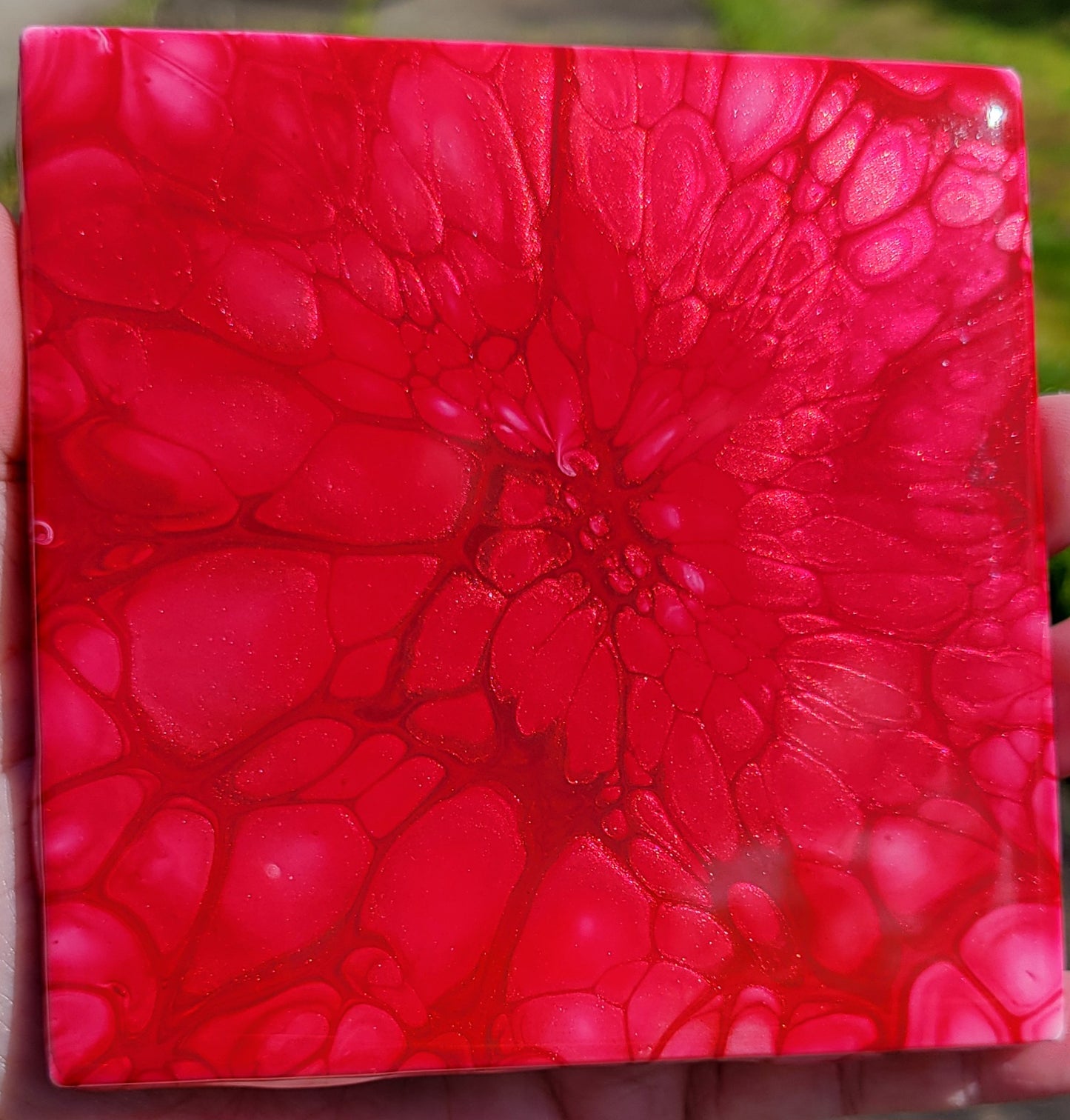 Fluid Art Bloom on a 4.25 inch Tile/Coaster with Cork Bottom