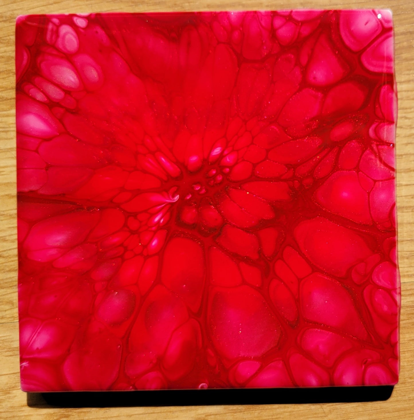 Fluid Art Bloom on a 4.25 inch Tile/Coaster with Cork Bottom