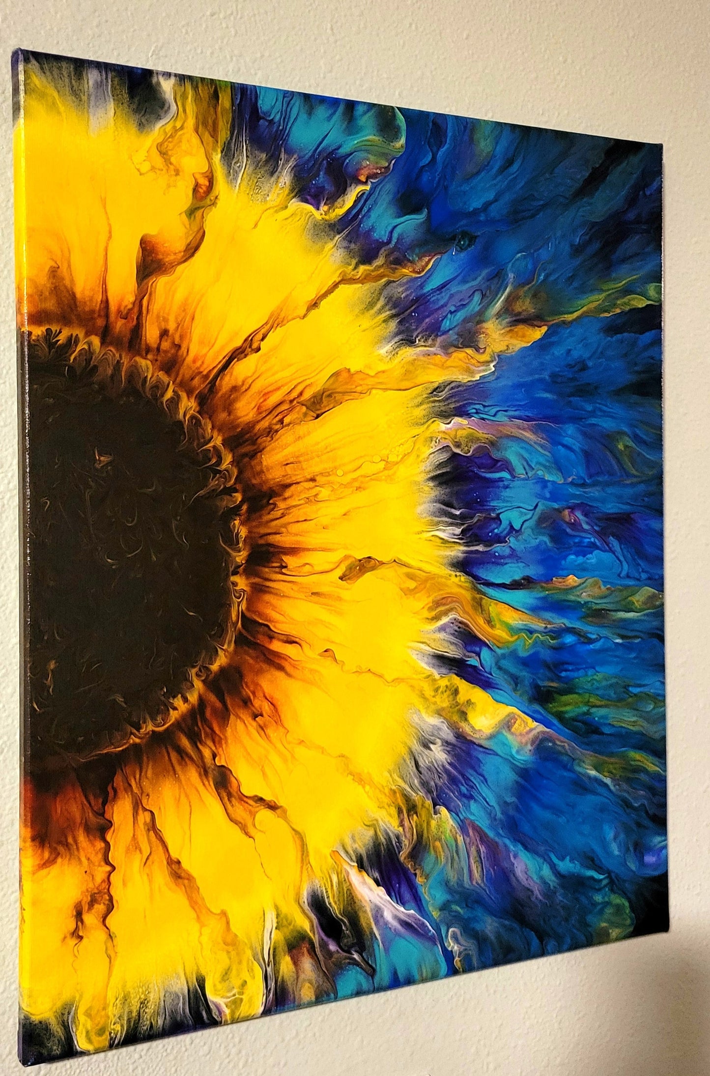 Original Fluid Art Sunflower Painting 16x20 inch