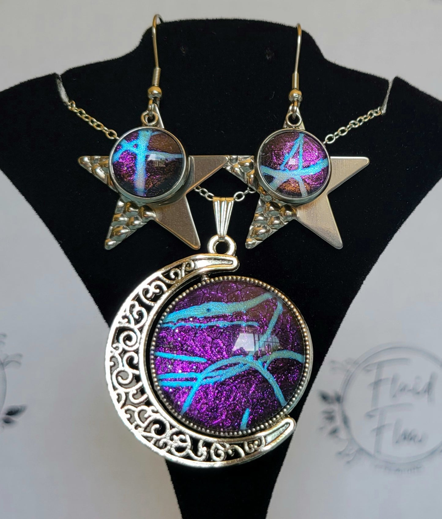 Handmade Fluid Art Earring and Necklace Set