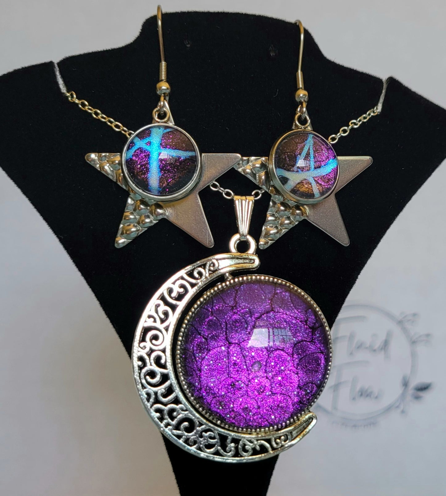 Handmade Fluid Art Earring and Necklace Set