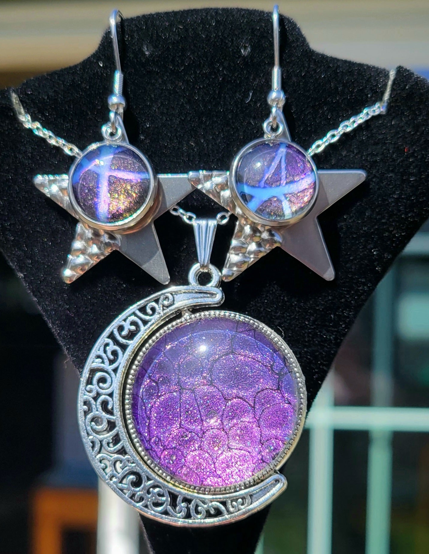 Handmade Fluid Art Earring and Necklace Set