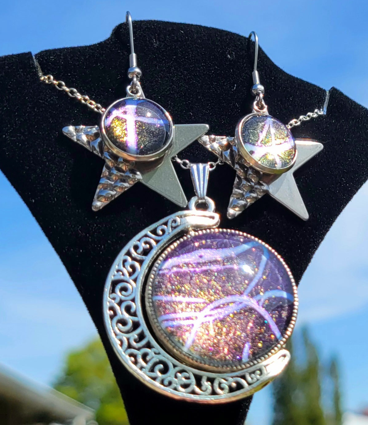 Handmade Fluid Art Earring and Necklace Set