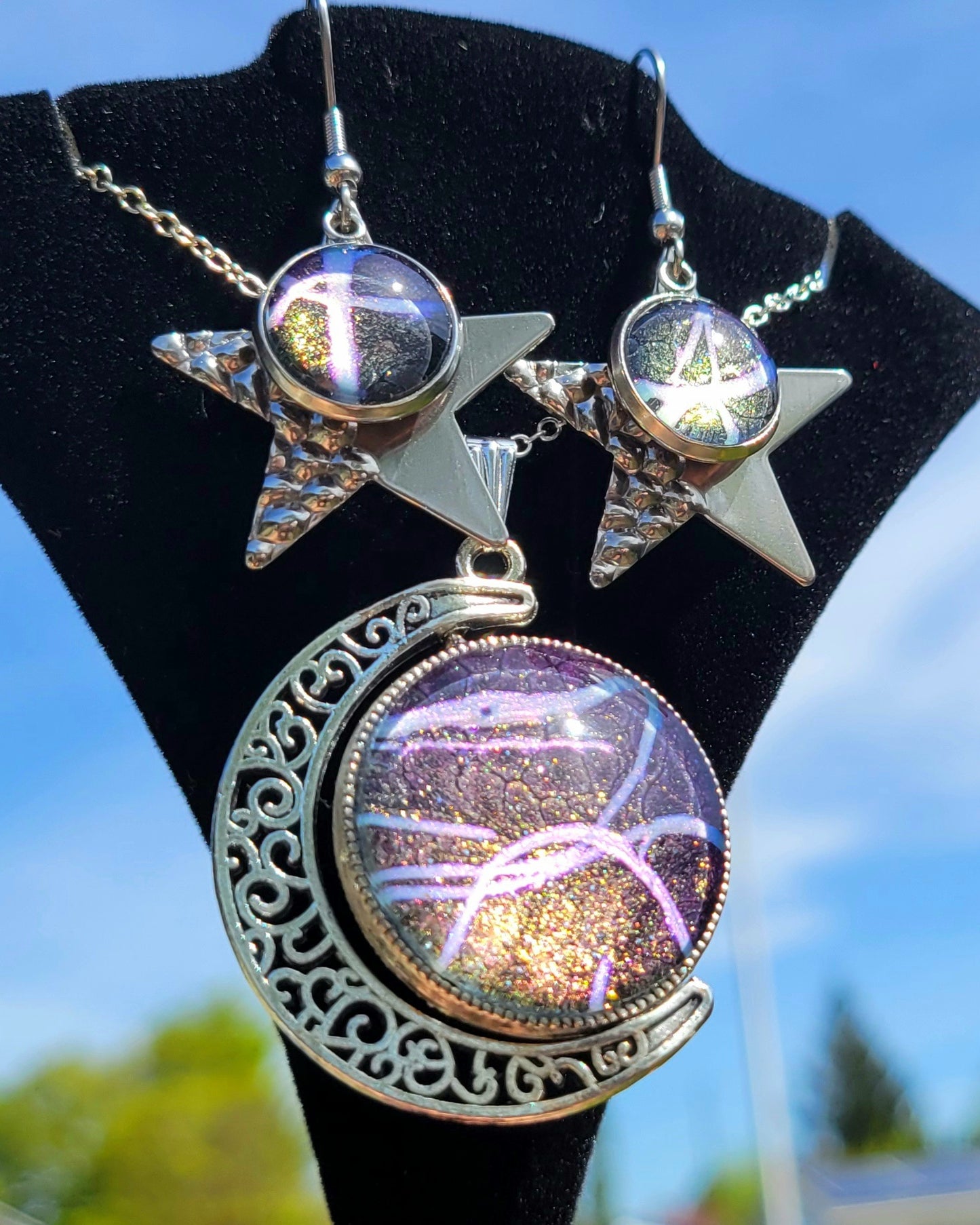 Handmade Fluid Art Earring and Necklace Set